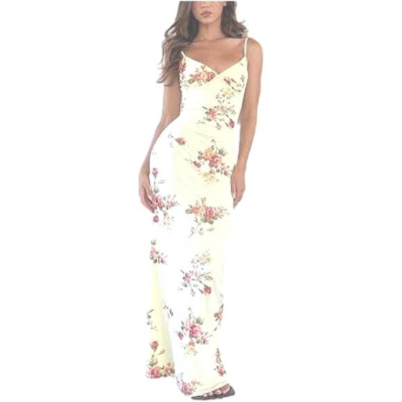 Y2K Baby Doll Maxi Slip Dress Size Small Cream Color Floral Pattern Coquette - Picture 3 of 9